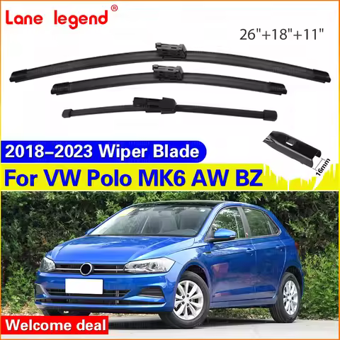 3PCS Front Rear Windshield Wiper Blades For Volkswagen VW Polo MK6 6 AW BZ 2018 - 2023 Car Accessori