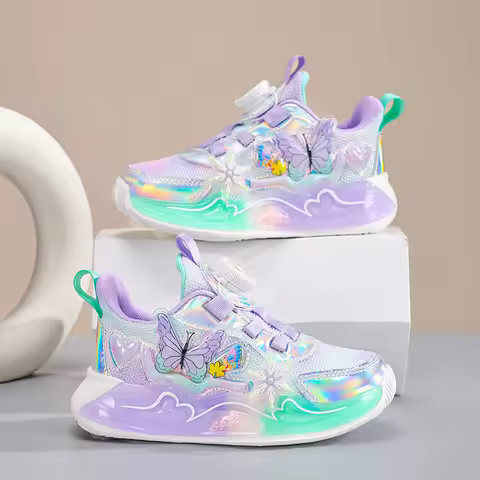 Cute Girls Sneaker Children Shoes Pink Purple Butterfly Printed Kids School Running School Sneaker S