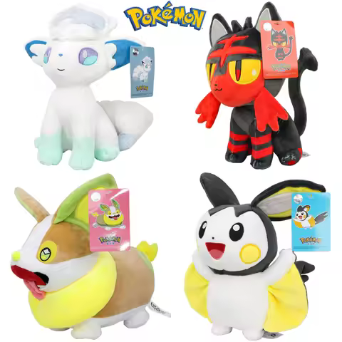 Original Pokemon Jigglypuff Alolan Vulpix Plush Toys Cute Anime Poke Ball Yamper Emolga Litten Stuff