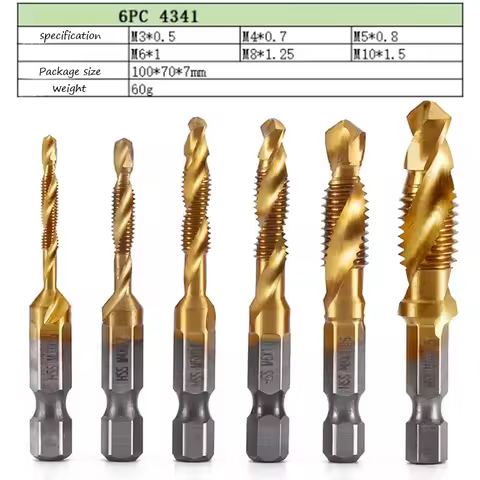 6pcs M3-M10 Screw Tap Drill Bits Hss Taps Countersink Deburr Set Metric Combination Bit High Speed S