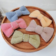||Micro Diamond Cute Girl-Plush Lamb Wool Striped Bow Spring Clip
