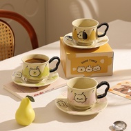 180ml Cartoon animals ceramic Latte coffee mug and saucer sets | Lovely afternoon tea cup with plate