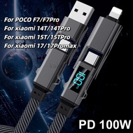KAIYUE 4-in-1 fast charging cable LCD Watt Display 120W USB A to 8Pin Data Nylon Cable for Xiaomi 14