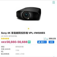 Sony 4K 家庭劇院投影機 VPL-VW500ES