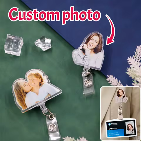 Custom Acrylic Photo ID Card Holder, Personalize with Family, Pet, or Christmas Photos, Modern Desig