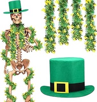 Geyoga 12 ft Skeleton Clothing Accessories Including Skeleton Hats and 4 Pcs Metallic Tinsel Garland