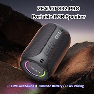 ZEALOT S32 PRO Portable Bluetooth Speake,15W Loud Sound, RGB Lights, 3000mAh, TWS Pairing, Outdoor U