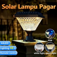 LED Solar Garden Light Lampu Tiang Pagar Solar Pillar Light Outdoor Waterproof Outdoor Gate Light Remote Control Auto