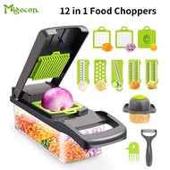 【Quality assurance】Migecon Vegetable Chopper Slicer Multifunctional 12 in 1 Food Choppers Onion Chopper Vegetable Slicer Cutter Dicer Veggie Chopper with 8 Blades Colander Basket Container for Salad Potato Carrot Garlic