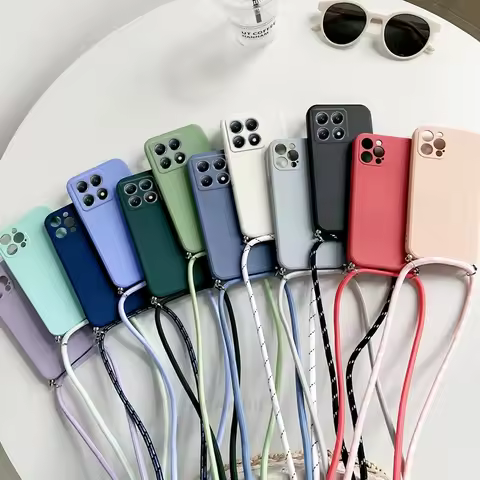 Mi14T 14tpro Crossbody Necklace Lanyard Liquid Silicone Case For Xiaomi Mi 14t Pro 5G Strap Cord Bac
