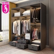 SEA HORSE KLASS Classic Tempered Glass Sliding Wardrobe (with USB Light &amp; Mirror) (YHT-WAR-HSY)