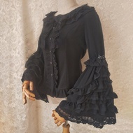 เสื้อเชิ้ตแขนยาวทรงหลวมสไตล์วินเทจ Lolita แขนกระดิ่ง ชุดเดรสผู้หญิง ฤดูใบไม้ผลิ ฤดูร้อน ฤดูใบไม้ร่วง