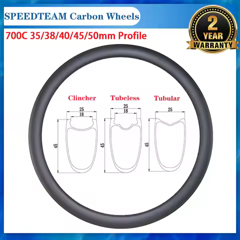 700C 35/38/40/45/50mm Profile Road Bike Carbon Rim 25mm Width 18mm Inner Tubeless Clincher Tubular D