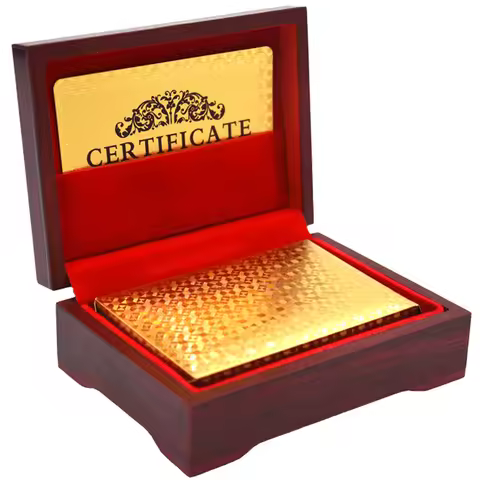 Gold Foil Playing Cards with wooden Box-packed magic tricks 24K golden Waterproof Plastic poker Magi