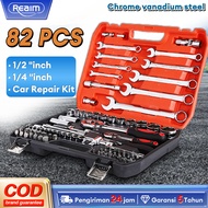 REAIM Tools Set for Motorcycle Socket Wrench Set 82/85/187PCS Spanner Sets Heavy Duty