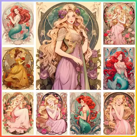 Disney Princess Elsa Mermaid Diamond Painting Cross Stitch Drawing Printed Element Mosaic Embroidery