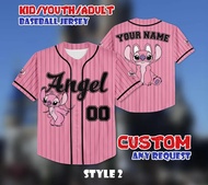 Custom Stitch Angel Baseball Jersey, Disney Couple Shirt, Custom Stitch Angel Kids, Youth, Adult Jer