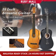 Guitar Acoustic Guitar 38 Inch Set Natural Wood Black Beginner Guitar Set
