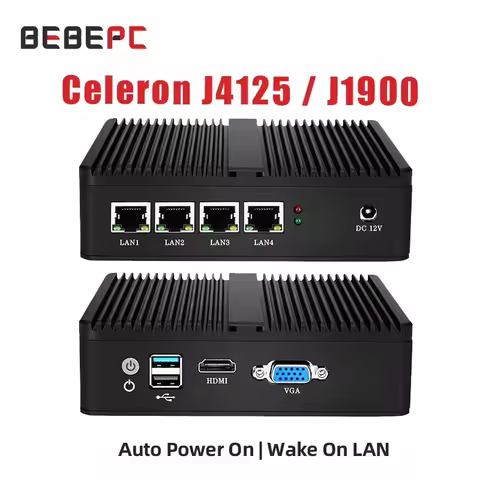 BEBEPC Fanless Mini PC Firewall Router Intel Celeron J1900 N2830 4 LAN Pfsense Ubuntu Windows 10 Ind