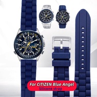 For CITIZEN Blue Angel Watchband AT8020-54L/8020-03L/JY8078 soft waterproof Silicone Watch Strap Men Blue black Bracelet 22mm 23