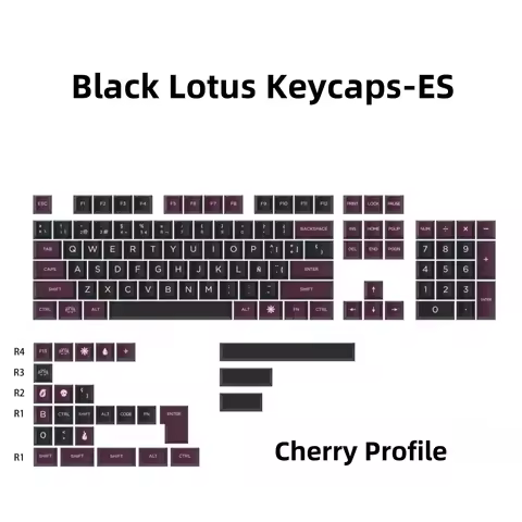 Black Lotus AZERTY Keycaps Spanish Nordic Language Key Caps QWERTZ PBT Cherry Profile ISO Layout for