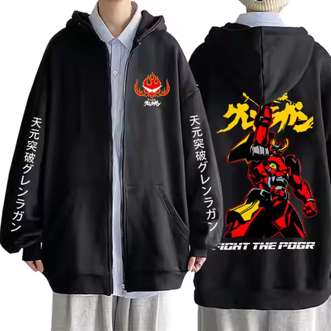 Anime Tengen Toppa Gurren Lagann Simon Zipper Hoodie Men Manga Oversized Zip Up Jacket Men's Cartoon