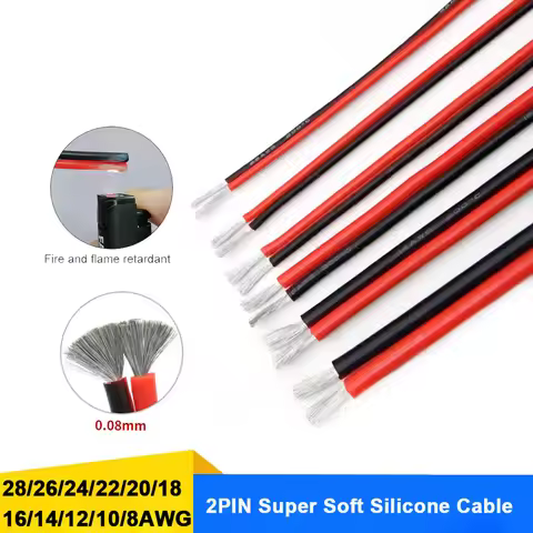 Super Soft 2Pins Red Black Silicone Cable 8awg 10awg 12 14 16 18 20 22 24 26 28awg High Temperature 