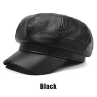 Topi Baret Wanita Kekinian Korean Style Newsboy Cap Bahan Kulit Imitasi Polos Baret Hat
