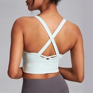 【LASYYOGA】(Fixed Padded) Sports Bra Women's Cross Strap Hollow Shockproof Gathering Gym Yoga Tank To