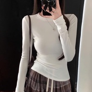 MARINE basic Korean style long-sleeved plain round neck thermal zip t-shirt [PN76]
