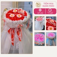 Galaxy wax roses in 7 colors, princess bouquet mixed with bows, letters and luxurious beads, a meani