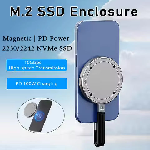 Magnetic M.2 2230 2242 NVMe SSD Enclosure 10Gbps Hard Drive Box USB C 3.2 Gen2 to NVMe PCI-E PD 100W