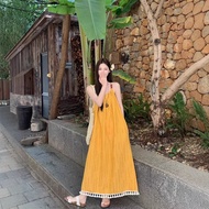 Yellow Suspender Women Dress Yellow Long Skirt Dress
