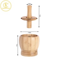 460ml Large Capacity Wooden Garlic Press Spice Grinder Manual Mashed Garlic Grinder with Bamboo Mort
