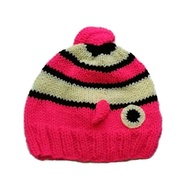 Handmade Knitted Beanie Hat Cartoon Fish Dark Fuchsia Color.
