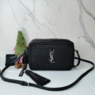 YSL 拉菲草拼皮流蘇斜背包