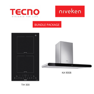 (HOOD + HOB) Tecno 90cm Round Profile Chimney Cooker Hood with LED Sensor Touch Controls + Tecno TIH 300 / TIH300 (30cm) Domino Induction Cooker Hob