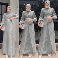 Gamis Brukat Tile M/L/XL/XXL Maxi Satin Velvet / Pesta Premium Dress Kondangan Party Polos Bunga Put