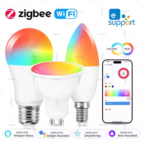 EWelink E27 E14 GU10 Smart Bulb WiFi Zigbee,Dimmable Led Light Bulb RGB CW Lamp Works With Alexa Ama