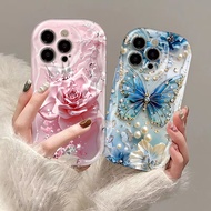 Pink Pink Pink Blue Butterfly Back Cover for Samsung A06 A17 A56 A15 A07 A16 A35 A05 A55 A54 A12 A14