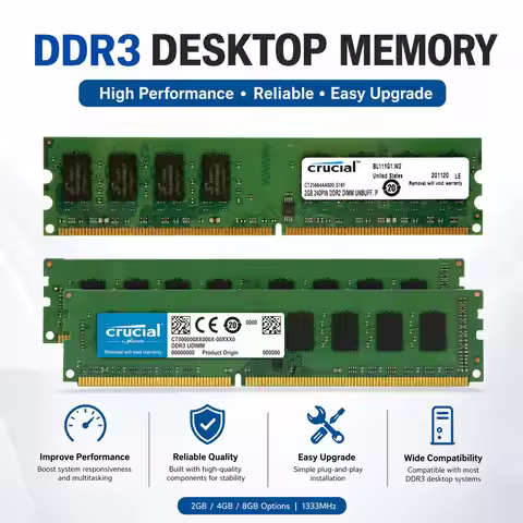 Crucial DDR3 DDR2 DDR3L PC Desktop RAM 2GB 4GB 8GB KIT (2x4G)(2x8G) 1600 1333 1866MHz Memory DIMM PC