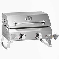 Tabletop Gas Griddle with Lid & Foldable Legs, 2-Burner BBQ Propane Flat Top Griddle, Portable Grill