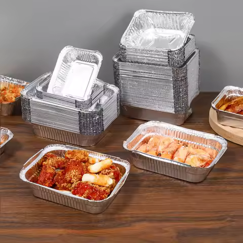 10pcs Rectangular Tin Foil Tray AirFryer Disposable Food Containers Bowls BBQ Take Away Cake Boxes A
