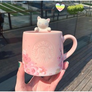 [cup boutique] Starbucks mug Purple Pink Blossom Cat Mug Cute Ceramic cup coffee mug gift