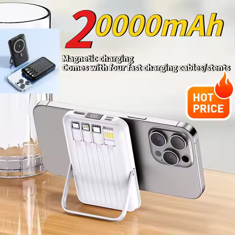 20000mAh Magnetic Power Bank Wireless Fast Charging Portable Charger with Cable Stand External Batte