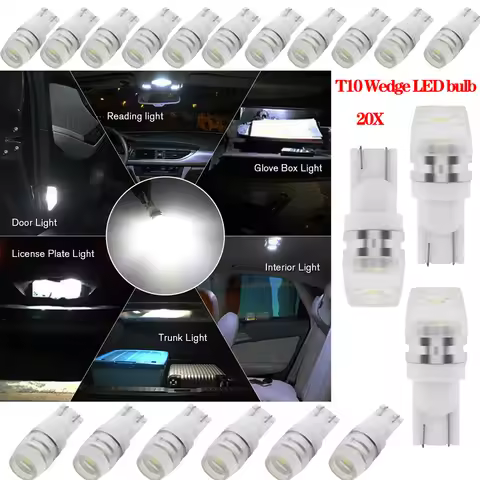 20 Piece Set OF T10 LED Internal Dome Map Trunk Light Bulb T10 COB 1W Bright White 192 168 194 W5W s