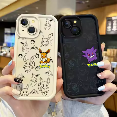 Cute P-Pokemon Gengar Eevee Cartoon Phone Case for iPhone 16 15 14 13 12 11 Pro Max 16 15 14 8 7 Plu