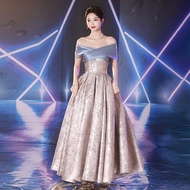EAGLELY 2026 New Blue Long Evening Dress Gown Satin Elegant Banquet Dress Wedding Gown Performance L