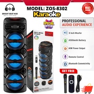 [Ready Stock] ZQS-8302 Bluetooth Speaker Dual 8” Super Bass Portable Party DJ speaker RGB Light Wire