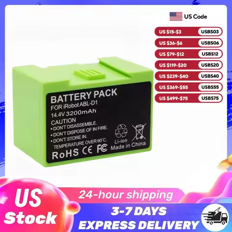 14.4V 3200mAh Li‑ion Replacement Battery for IRobot Roomba E5 E6 I1 I2 I3 I4 I5 I6 I7 I7+ I8 J5+ J6 